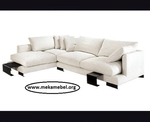 Ъглов диван с лежанка в бяло по поръчка   № 420