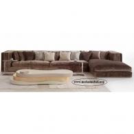 Кафяв ге-образен диван с плюш 183