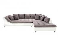Луксозен ъглов диван с гъши пух в сиво и бяло №904