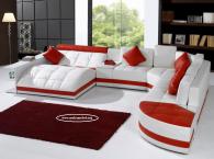 Луксозен диван с лежанка естетвена кожа 7